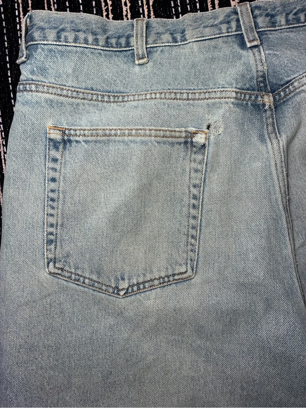 Calvin Klein Light Blue Denim Shorts with Leather Patch - Picture 7 of 8